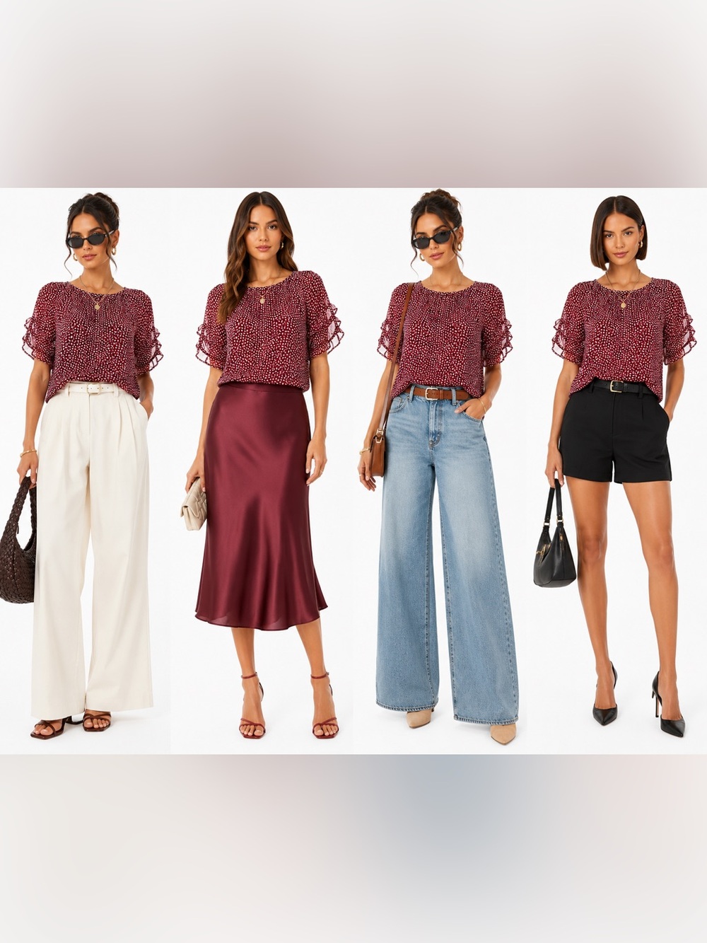 Madewell Burgundy Floral Ruffle Sheer Sleeve  Blouse Top Large L 10/12 Romantic